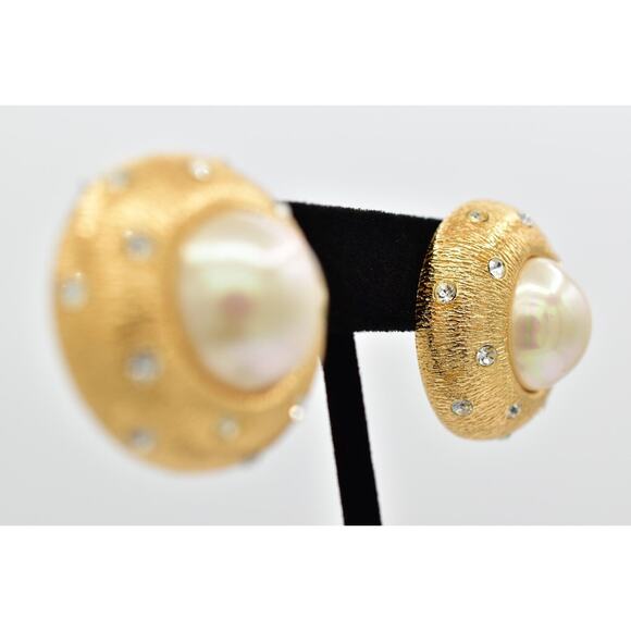 Christian Dior Vintage Starlight Crystal Earrings Chunky Dome Gold Signed Bin1 - Picture 5 of 12